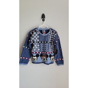 Vintage Mickey & Minnie Mouse Disney Knit Sweater L USA Made 90s Patchwork